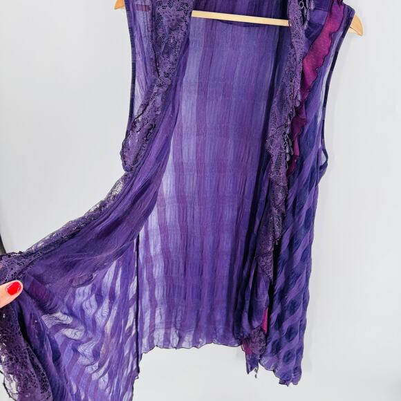 Pretty Angel Fashion Purple Ruffled Lace Duster Vest XL Boho Whimsigoth - Picture 7 of 9